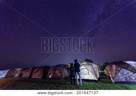 Camping under the stars and milky way at night in sri nan national park doi samer dao thailand