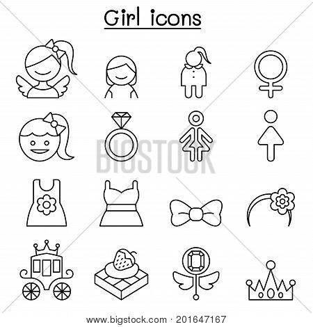 Girl Icon Simple Sign Girl Icon Set Thin Vector & Photo (Free Trial) | Bigstock
