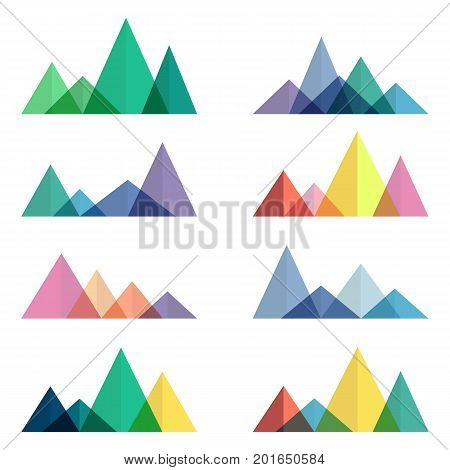 Abstract mountains ridges in geometric style. Vector design elements for hiking and outdoor concept. Set of polygonal mountains.
