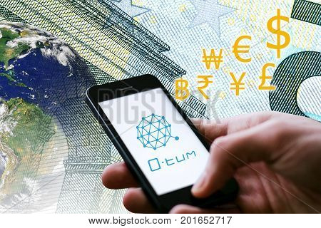 Concept of Q-tum Coin a Cryptocurrency blockchain platform Digital money