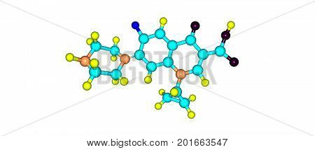 Ciprofloxacin is an antibiotic used to treat a number of bacterial infections.This includes bone and joint infections intra abdominal infections infectious diarrhea respiratory tract infections. 3D illustration
