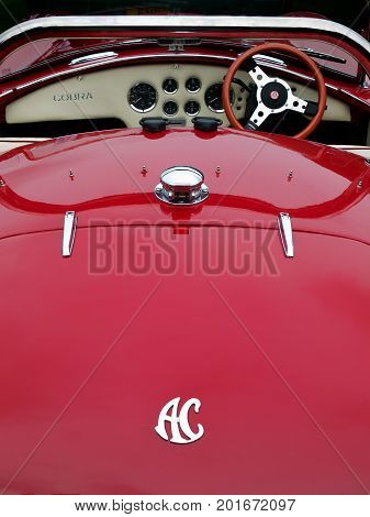 Hebden Bridge West Yorkshire August 5: Vintage AC Cobra Sports Car at the Vintage Weekend Vehicle Show