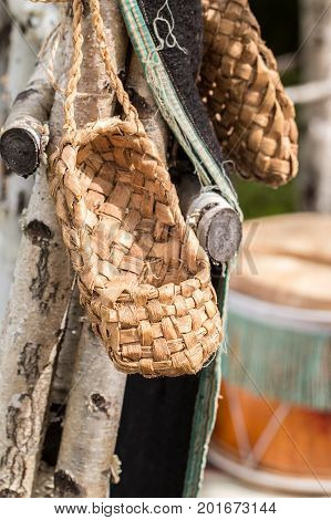 The wicker shoes of the rural population of Russia called bast shoes