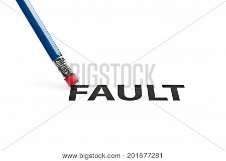 A pencil with eraser is correcting fault. Eraser and fault concept. To erase fault.