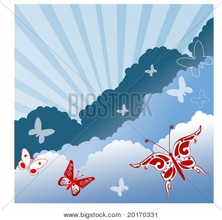 kelebekler, bulutlar ve patlama vektör