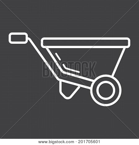 Wheelbarrow line icon, build and repair, argiculture sign vector graphics, a linear pattern on a black background, eps 10.