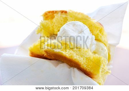 ice cream closeup flat bread focaccia gelato italian swee