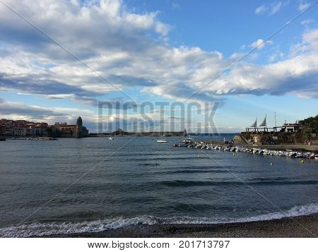City of Collioure along the Mediterranean sea.