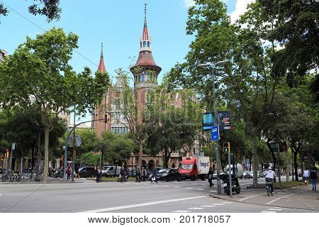 BARCELONA, SPAIN - MAY 12, 2017: Casa Terrades or the House with Thorns is one of the architectural masterpieces in the Art Nouveau style.