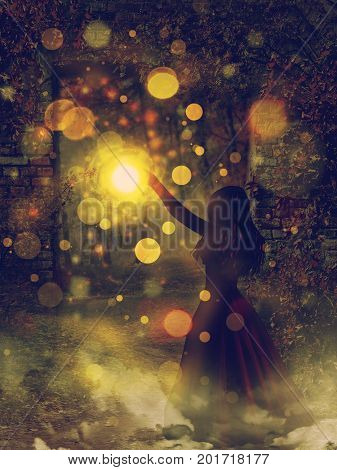 Dark Witch Near Broken Doorway
