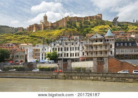 Tbilisi, Georgia - Juny 6, 2017: view of the Narikala, ancient fortress and old city in Tbilisi, capital of Georgia on Juny 6, 2017