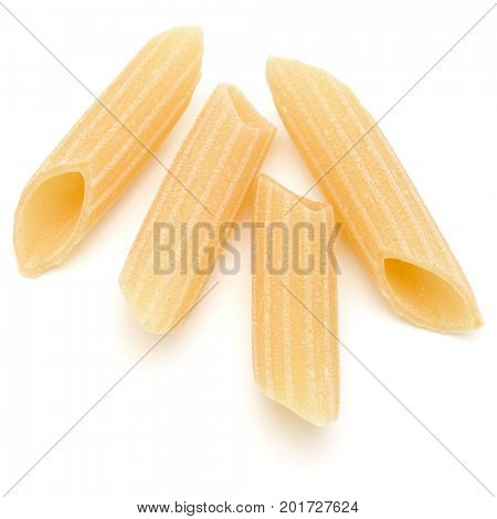 Italian pasta isolated on white background. Pennoni. Penne rigate.