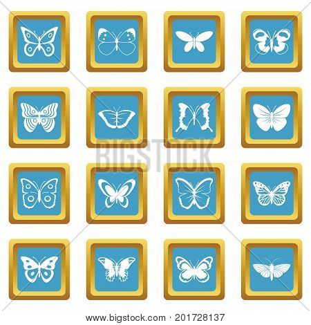 Butterfly icons set in azur color isolated vector illustration for web and any design