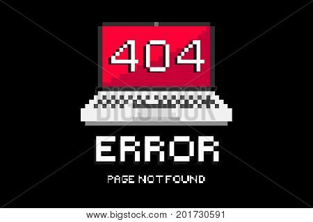 404  error not found page in 8 bit design vector with black background