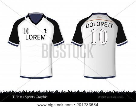 T-shirt sport design for football club, Front and back view soccer jersey uniform, Sport slim fit shirts apparel mock up, Graphic template vector Illustration eps 10.