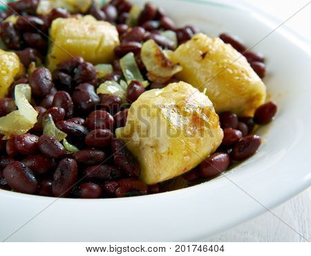 Red Kidney Beans with Plantains  close up meal