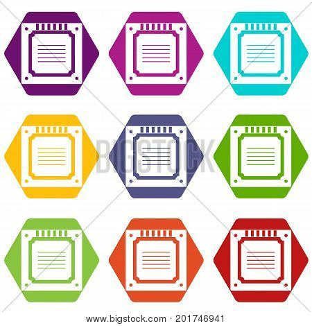 Modern multicore CPU icon set many color hexahedron isolated on white vector illustration