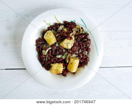 Red Kidney Beans with Plantains close up meal