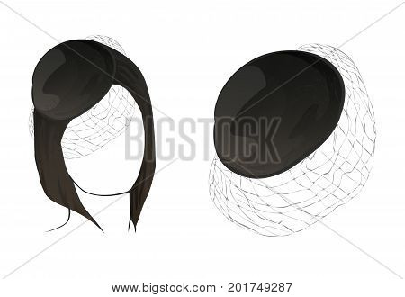 Black color hair and hat . Mannequins for training Vector isolated illustration