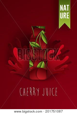 Cherry juice bottle with spray isolated on background . Packaging vector