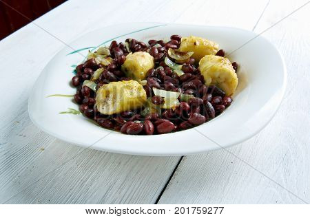 Red Kidney Beans with Plantains , close up meal