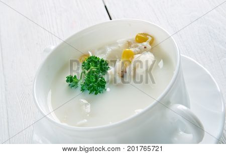 Thick smoked-haddock chowder close up  prepared meal