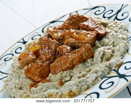 Meat On A Bed Of Baked Eggplant
