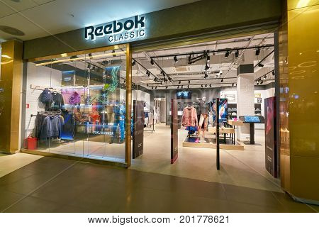 SAINT PETERSBURG, RUSSIA - CIRCA AUGUST, 2017: Reebok Classic store at Galeria shopping center. Reebok Classic is a lifestyle shoe brand that consists of athletic shoes that became popular casual wear