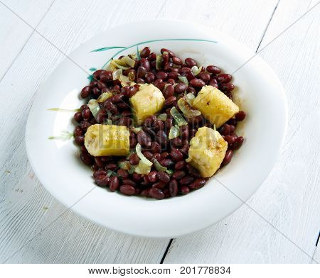 Red Kidney Beans with Plantains cloose up meal