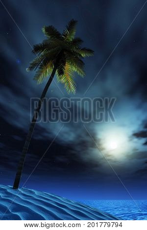 Paradise island at night made with 3D software