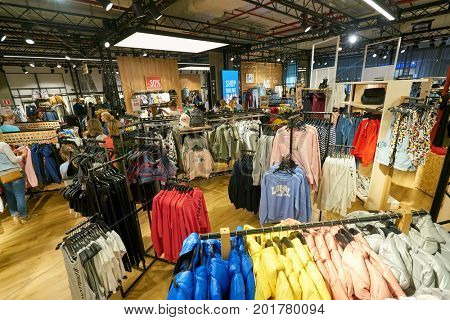 SAINT PETERSBURG, RUSSIA - CIRCA AUGUST, 2017: Bershka store at Galeria shopping center. Bershka is a retailer and part of the Spanish Inditex group