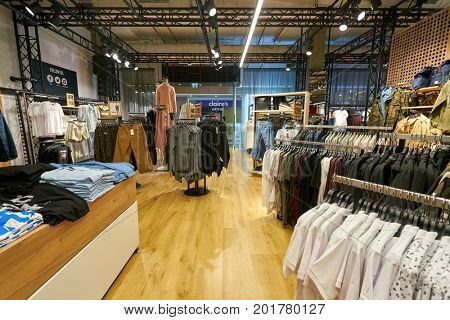 SAINT PETERSBURG, RUSSIA - CIRCA AUGUST, 2017: Bershka store at Galeria shopping center. Bershka is a retailer and part of the Spanish Inditex group