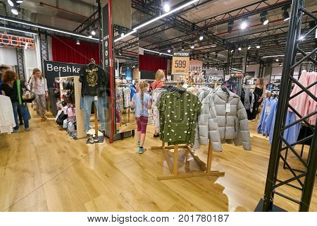 SAINT PETERSBURG, RUSSIA - CIRCA AUGUST, 2017: Bershka store at Galeria shopping center. Bershka is a retailer and part of the Spanish Inditex group