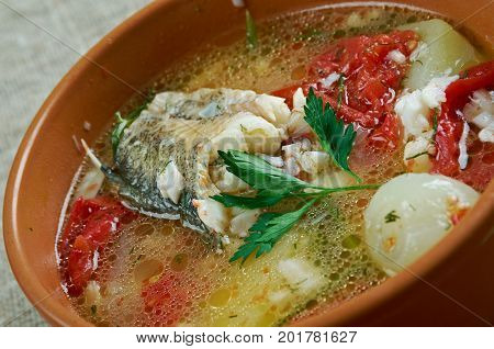 scherba - Russian Cossack fish soup close up meal