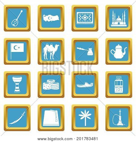 Turkey travel icons set in azur color isolated vector illustration for web and any design