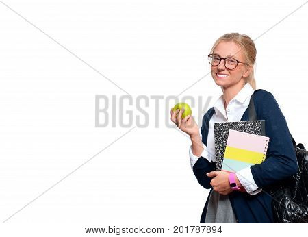 Happy Young Student Girl Holding Books.  Back To School