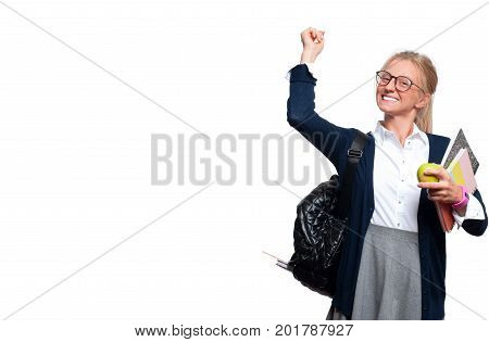 Happy Young Student Girl Holding Books.  Back To School