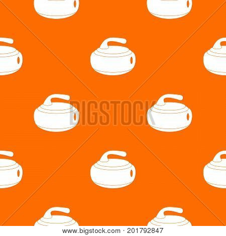 Curling stone pattern repeat seamless in orange color for any design. Vector geometric illustration