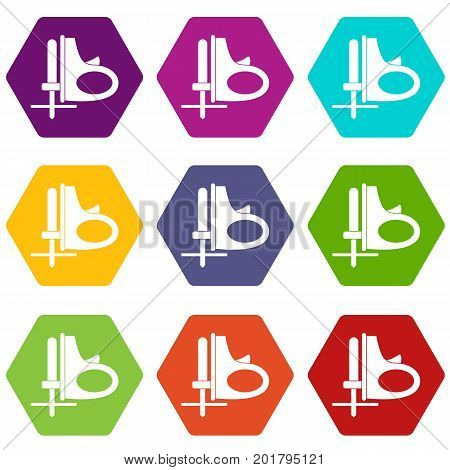 Cordless reciprocating saw icon set many color hexahedron isolated on white vector illustration