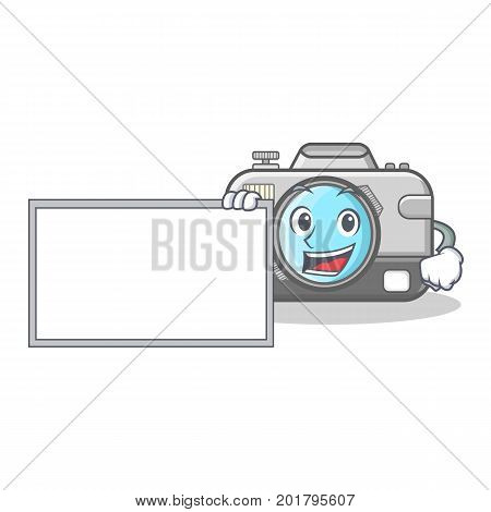With board photo camera character cartoon vector illustration