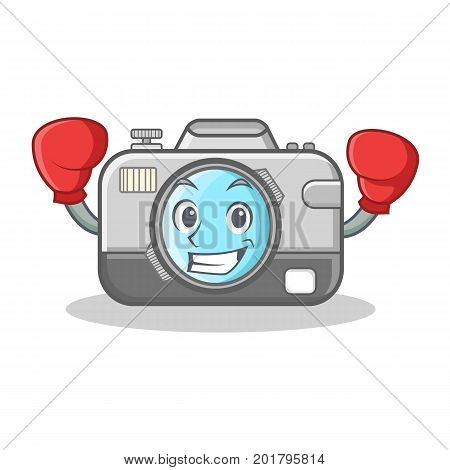 Boxing photo camera character cartoon vector illustration