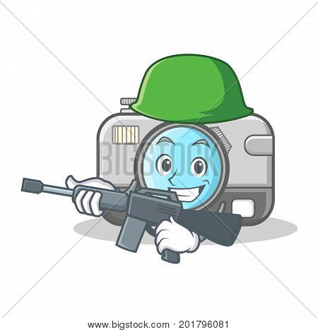 Army photo camera character cartoon vector illustration