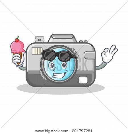 With ice cream photo camera character cartoon vector illustration