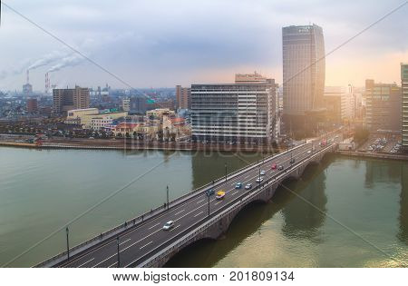 NIIGATA, JAPAN - FEBRUARY 28: View of the city at February 28, 2014 in Niigata, Japan. Niigata is a major commercial and administrative centre