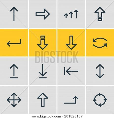Editable Pack Of Submit, Upwards, Shrift And Other Elements.  Vector Illustration Of 16 Arrows Icons.