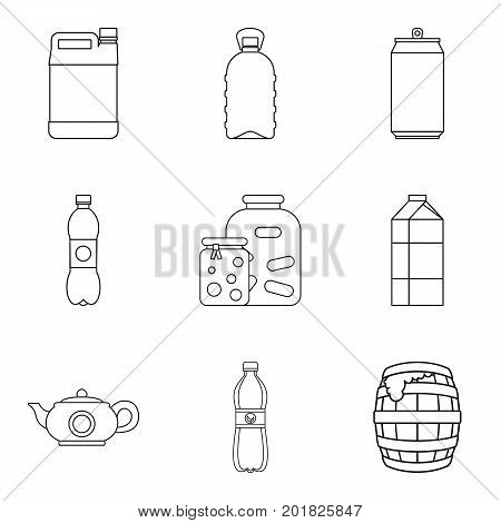 Draft beer icons set. Outline set of 9 draft beer vector icons for web isolated on white background