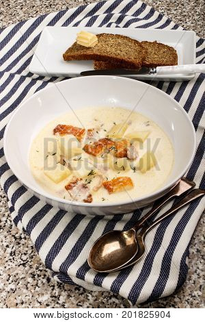 scottish fish chowder with smoked haddock and soda bread