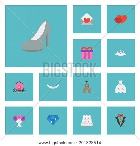 Flat Icons Brilliant, Present, Patisserie And Other Vector Elements