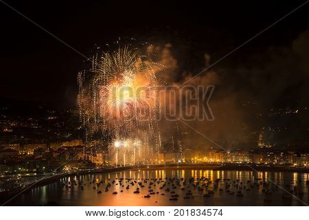 Fireworks at San Sebastian over La Concha beach