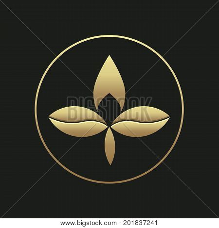 Three leaf gold gradient logotype template. Abstract logo concept of eco, bio, spa products. Floral design element of branding and identity.